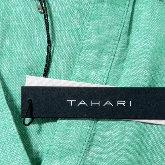 TAHARI 100% Linen Tunic Top Shirt Womens Sz 2X Green 3/4 Sleeves Side Hem Button - Picture 8 of 11